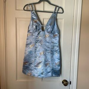 Urban Outfitters Blue Cassie Satin Mini Dress Women's Size Medium NWT Fun Tigers